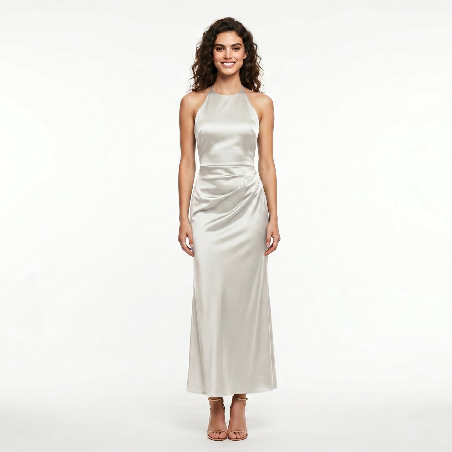 white-satin-halter-dress-front-model-selene-splendor