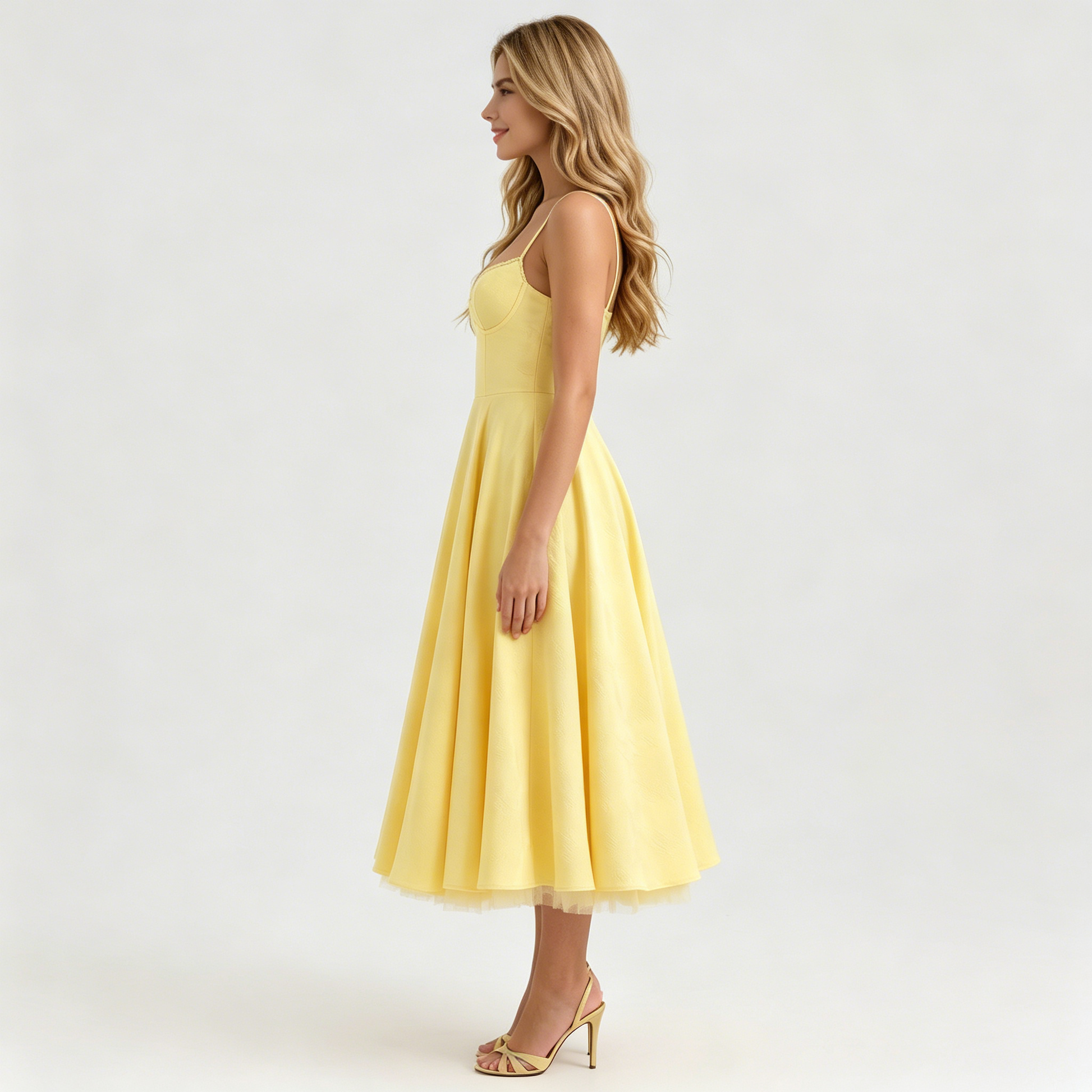 Yellow Bustier Midi Dress for Women | A-Line Party & Cocktail